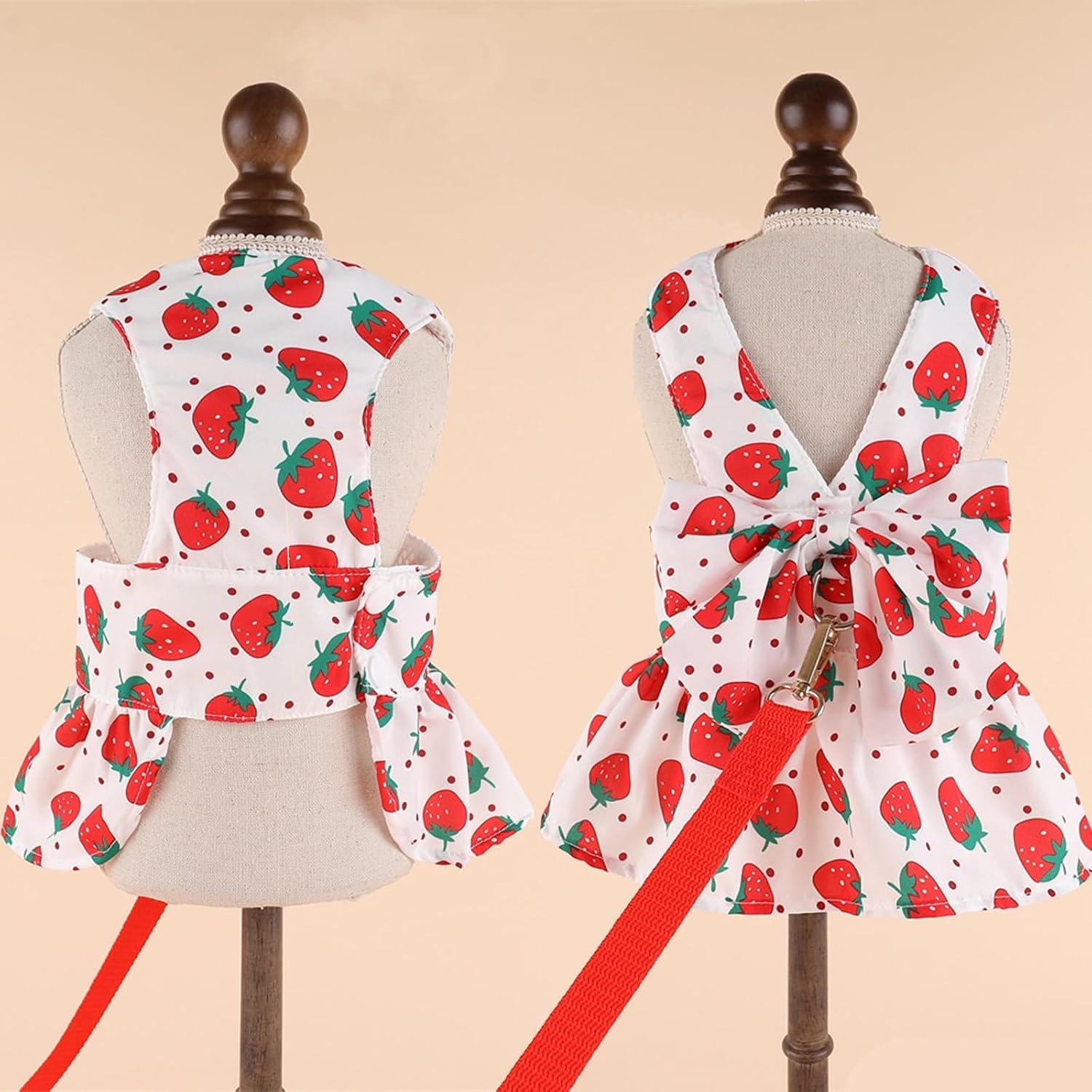 Dog Dress Bowknot Harness Leash Set for Small Girl Dogs Pink Floral Dog Cat Clothes Cute Puppy Outfits Pet Clothes Spring Summer Breathable Dresses(Samll) - Image 9