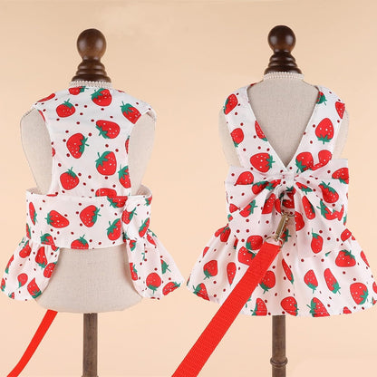 Dog Dress Bowknot Harness Leash Set for Small Girl Dogs Pink Floral Dog Cat Clothes Cute Puppy Outfits Pet Clothes Spring Summer Breathable Dresses(Samll) - Image 9