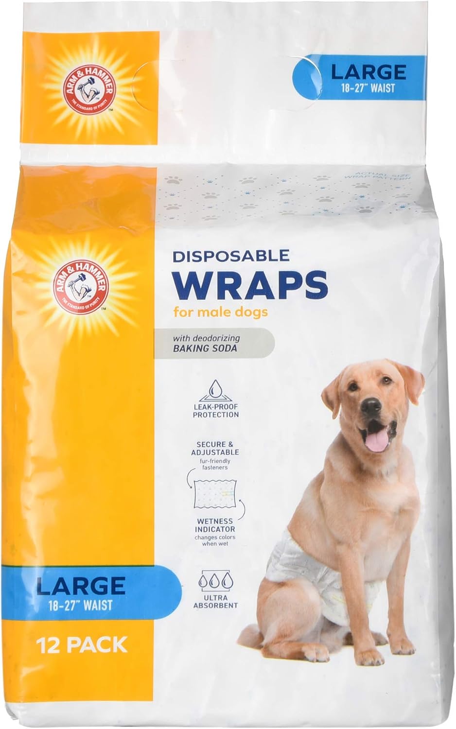 Arm & Hammer X-Small Male Dog Wraps, Disposable Belly Band Diapers with Baking Soda Odor Control, Super Absorbent Leak Resistant Design for Marking and Incontinence, 9-14 Inch Waist, 12 Count - Image 9