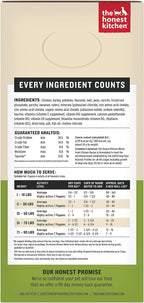 The Honest Kitchen dehydrated chicken dog food packaging nutrition information