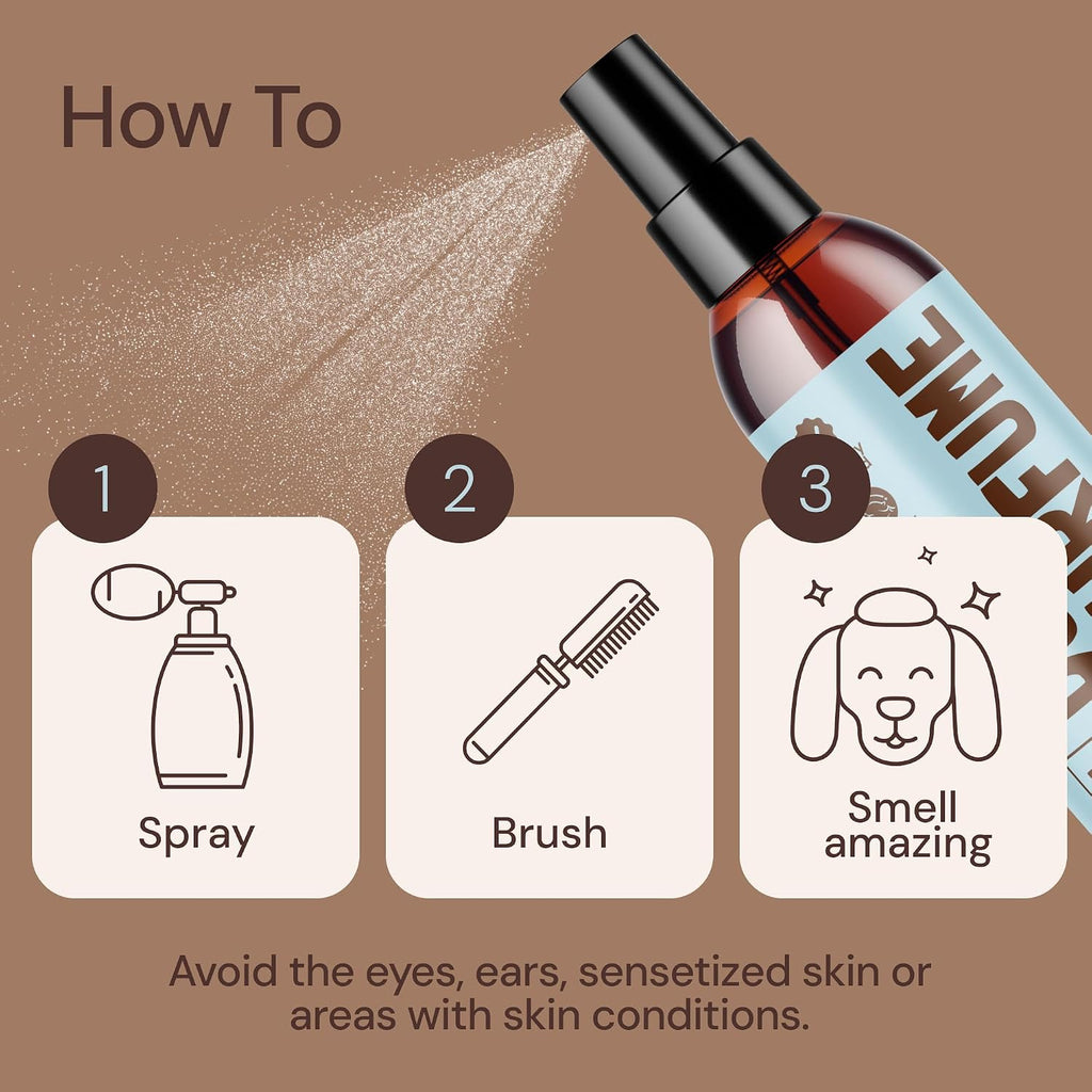 Long lasting pet refreshing cologne spray for all dog breeds.