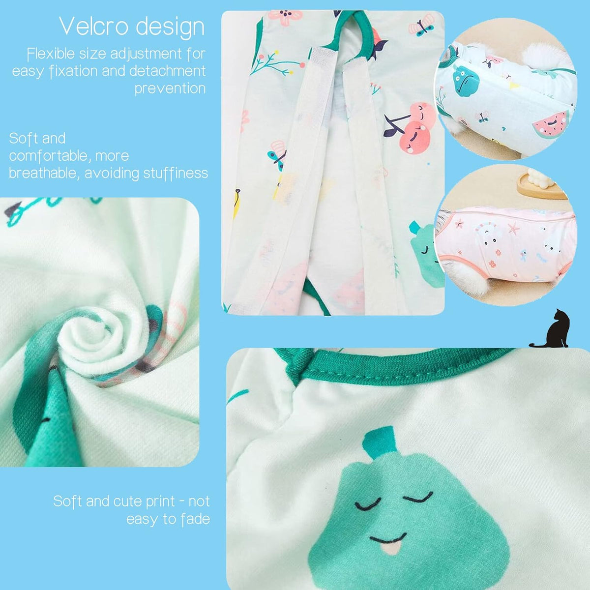 GCVOPTON watermelon pattern xl feline surgical recovery apparel close up detail