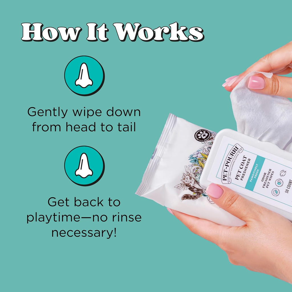 Premium USA imported pet grooming wipes for cleaning paws fur and skin safely.