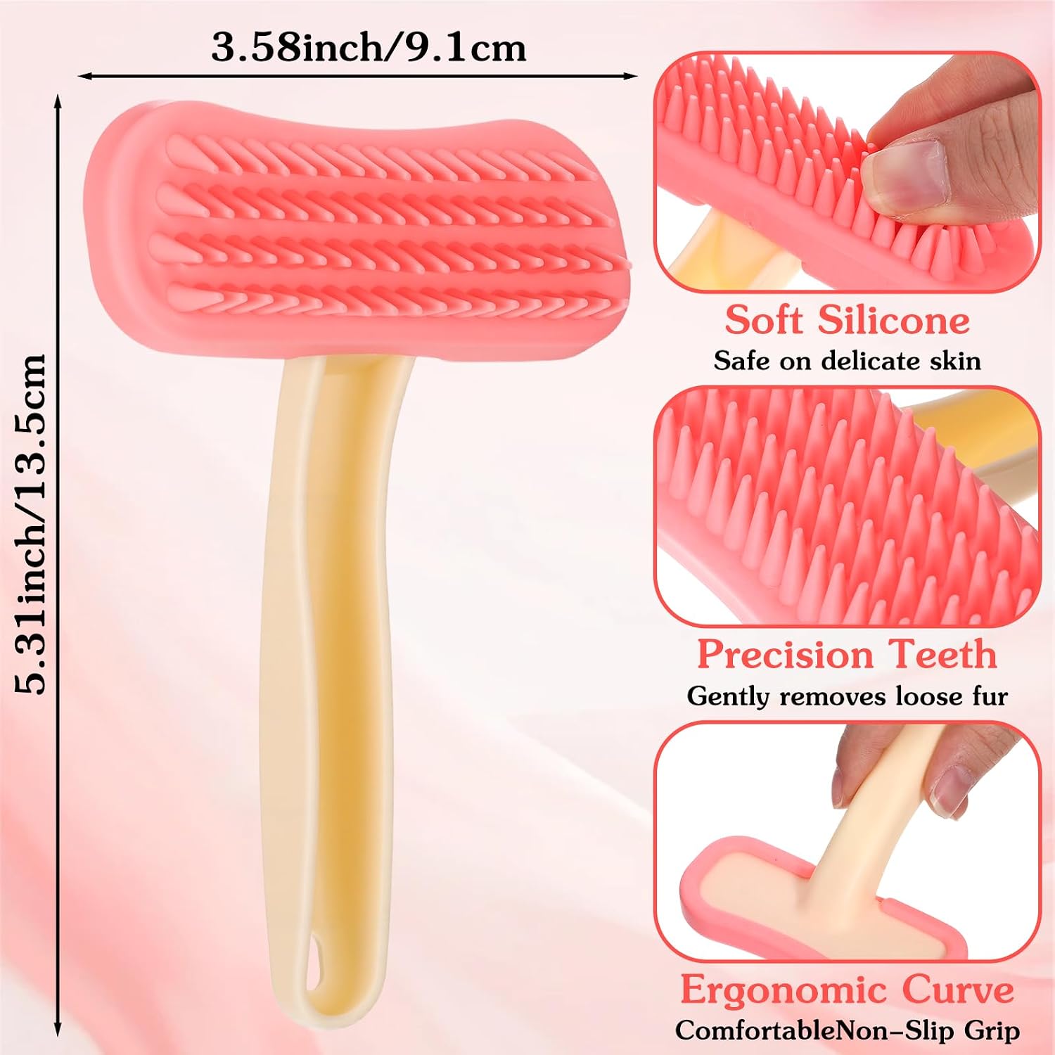 Oxiros small animal de-shedding brush in use on a rabbit coat