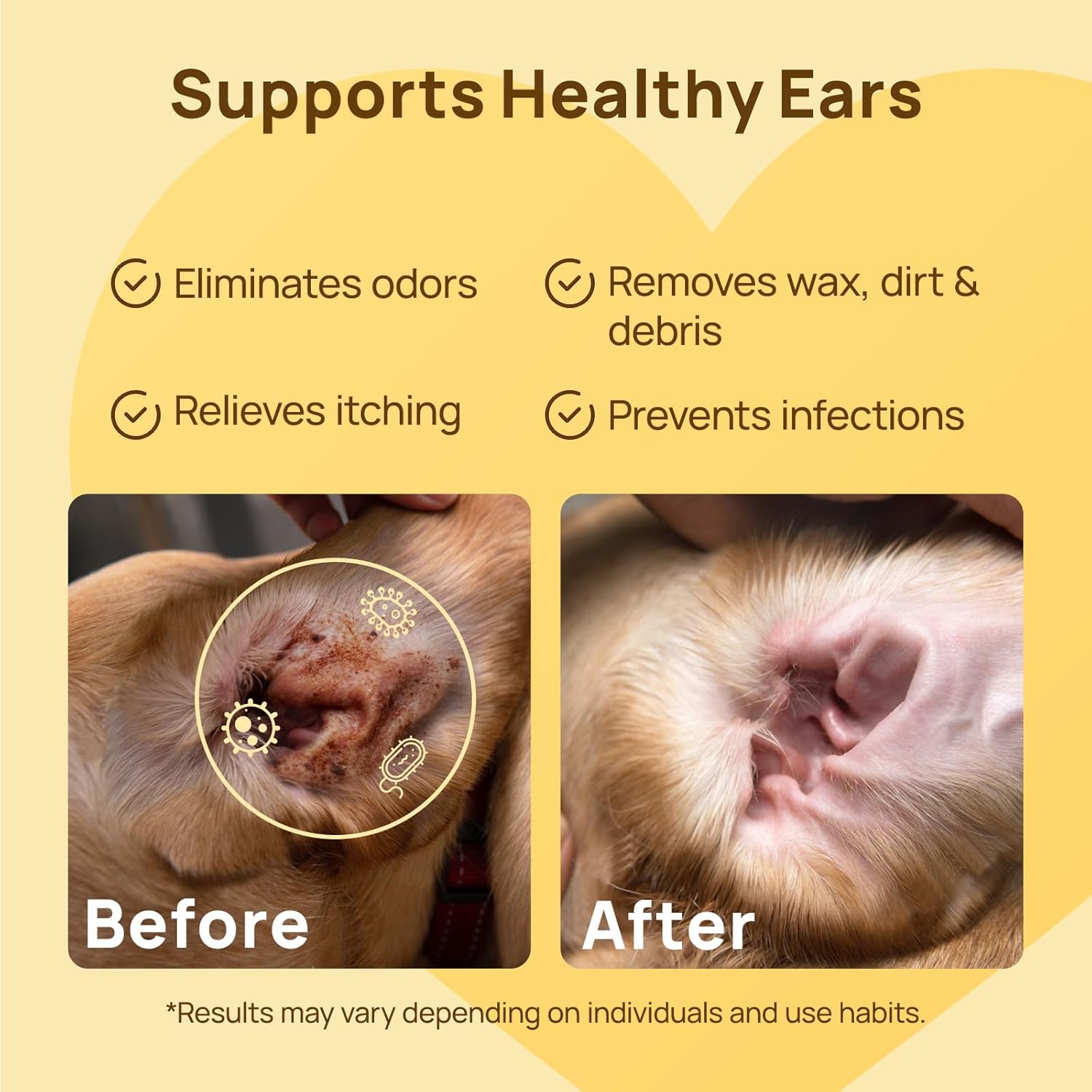 Hicc Pet ear wipes being used on a dog ear