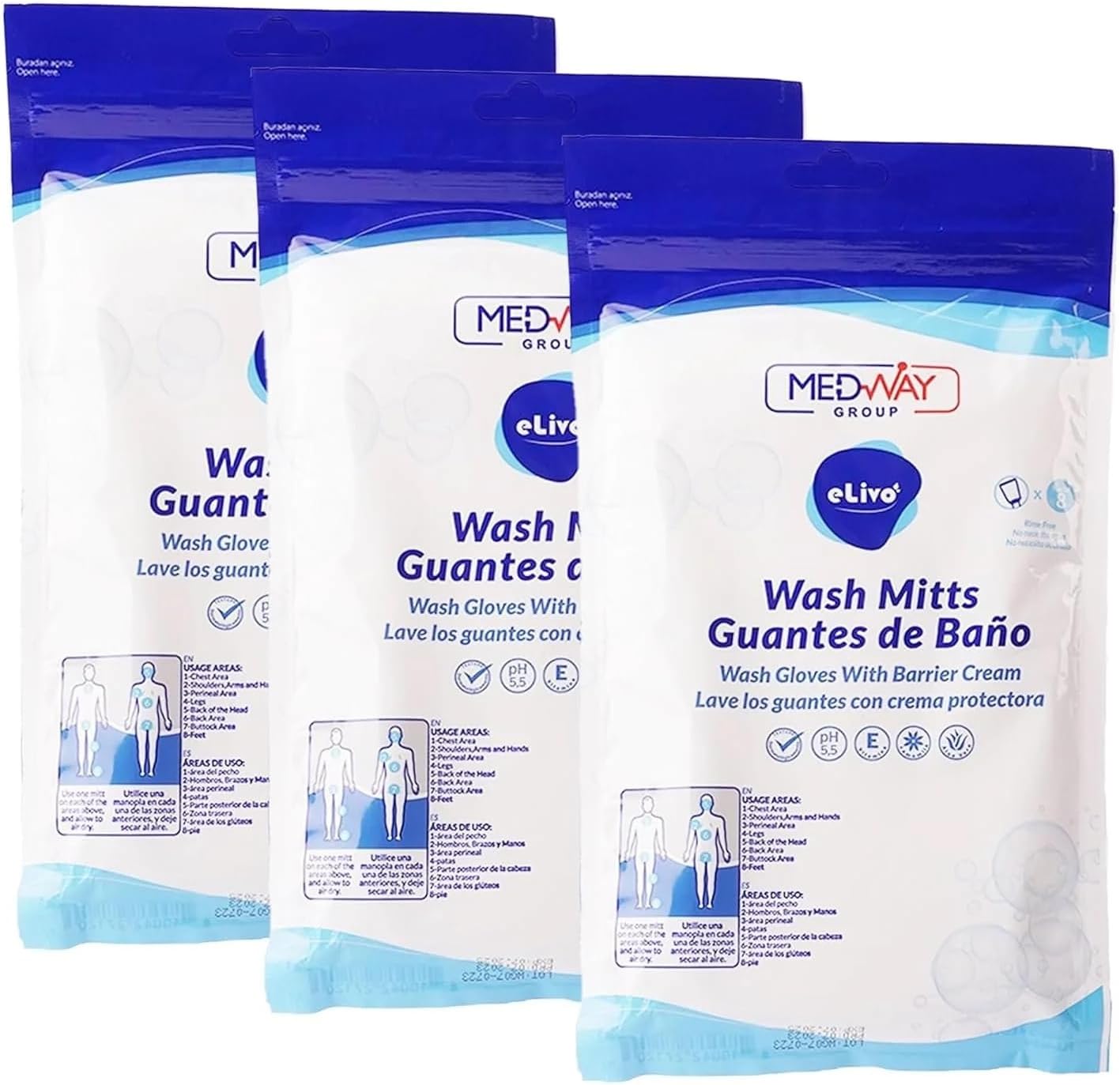 MedVance Fragranced Large and Durable Wash Mitts front view packaging of the twenty-four count adult bed bath wet gloves.