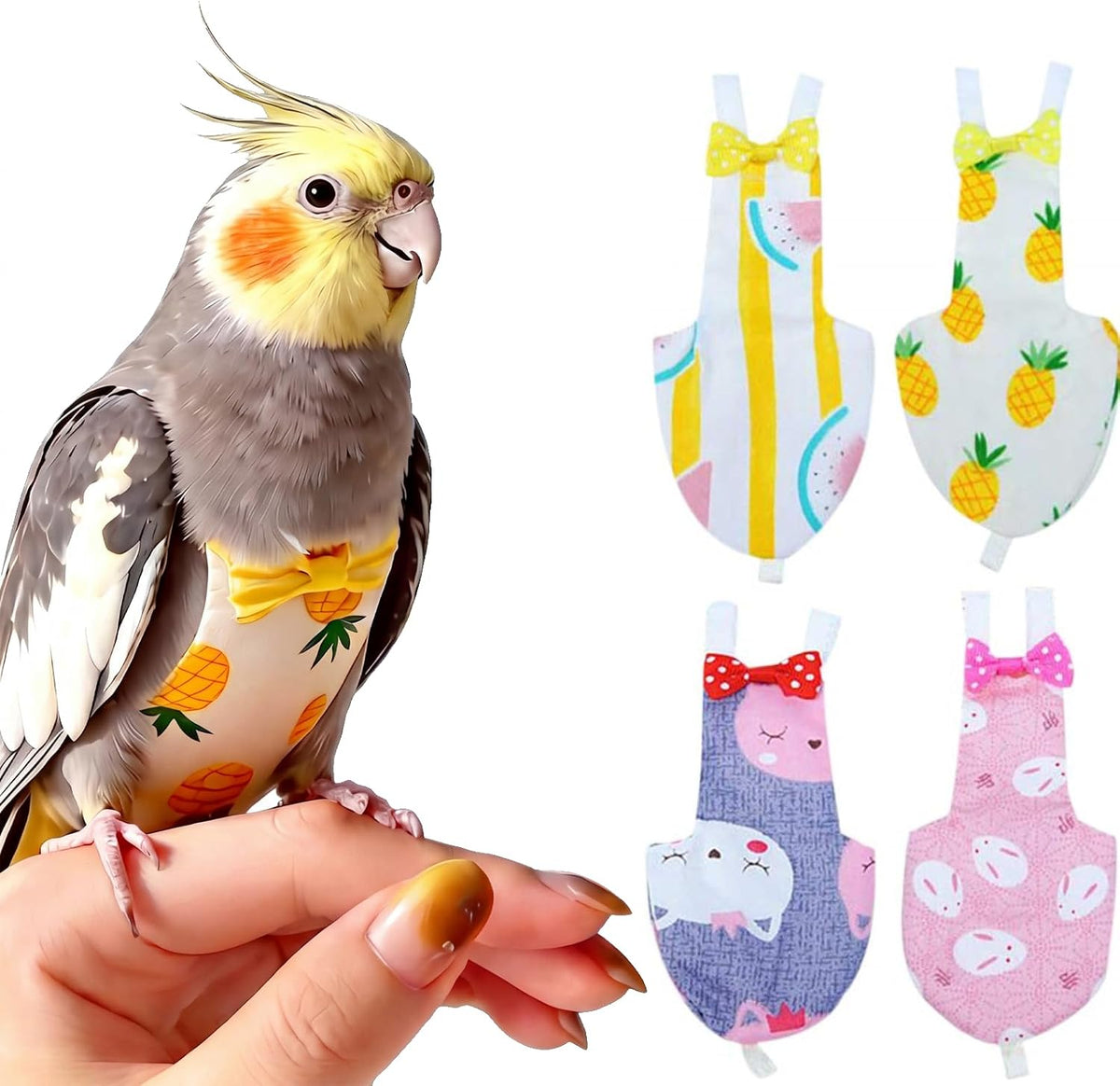 QBLEEV bird diaper flight suite front view showcasing pineapple pattern