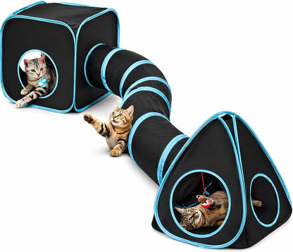 Rypet Cat Toy Tunnel and Cubes Bundle - Interactive Crinkle Collapsible Cat Tube and Foldable Cubes Playground for Kitty, Rabbit, Puppy, Ferret Hiding Hunting and Resting - Image 9