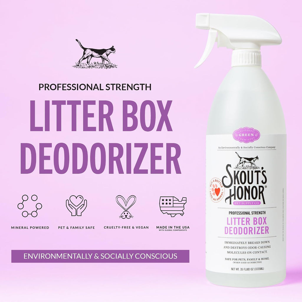 Skout's Honor cat odor eliminator spray bottle back label details