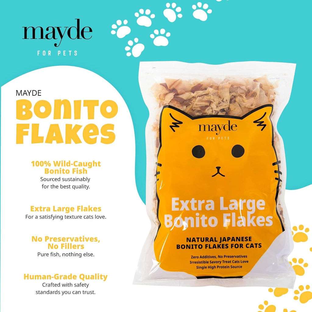 Close up of extra large dried bonito fish flakes for pets