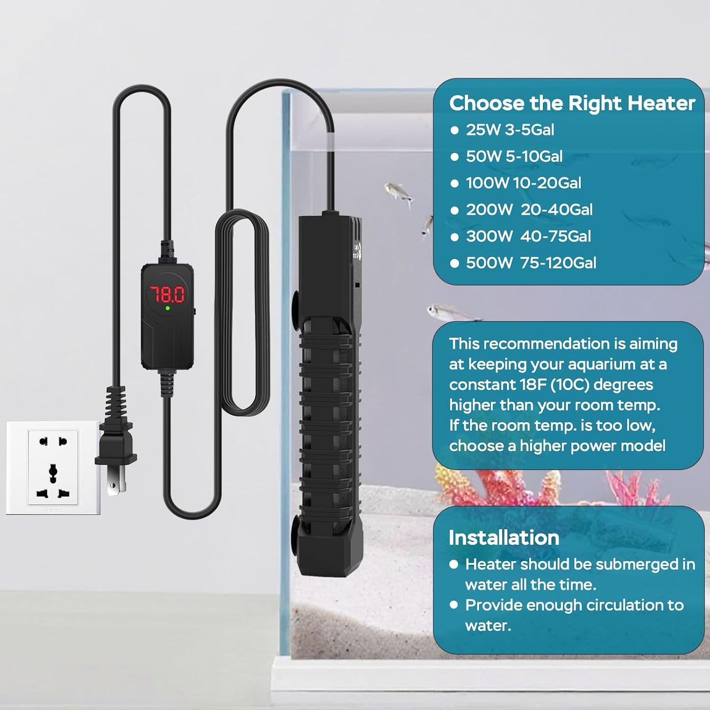 AquaMiracle aquarium heater mounted in 40 gallon tank