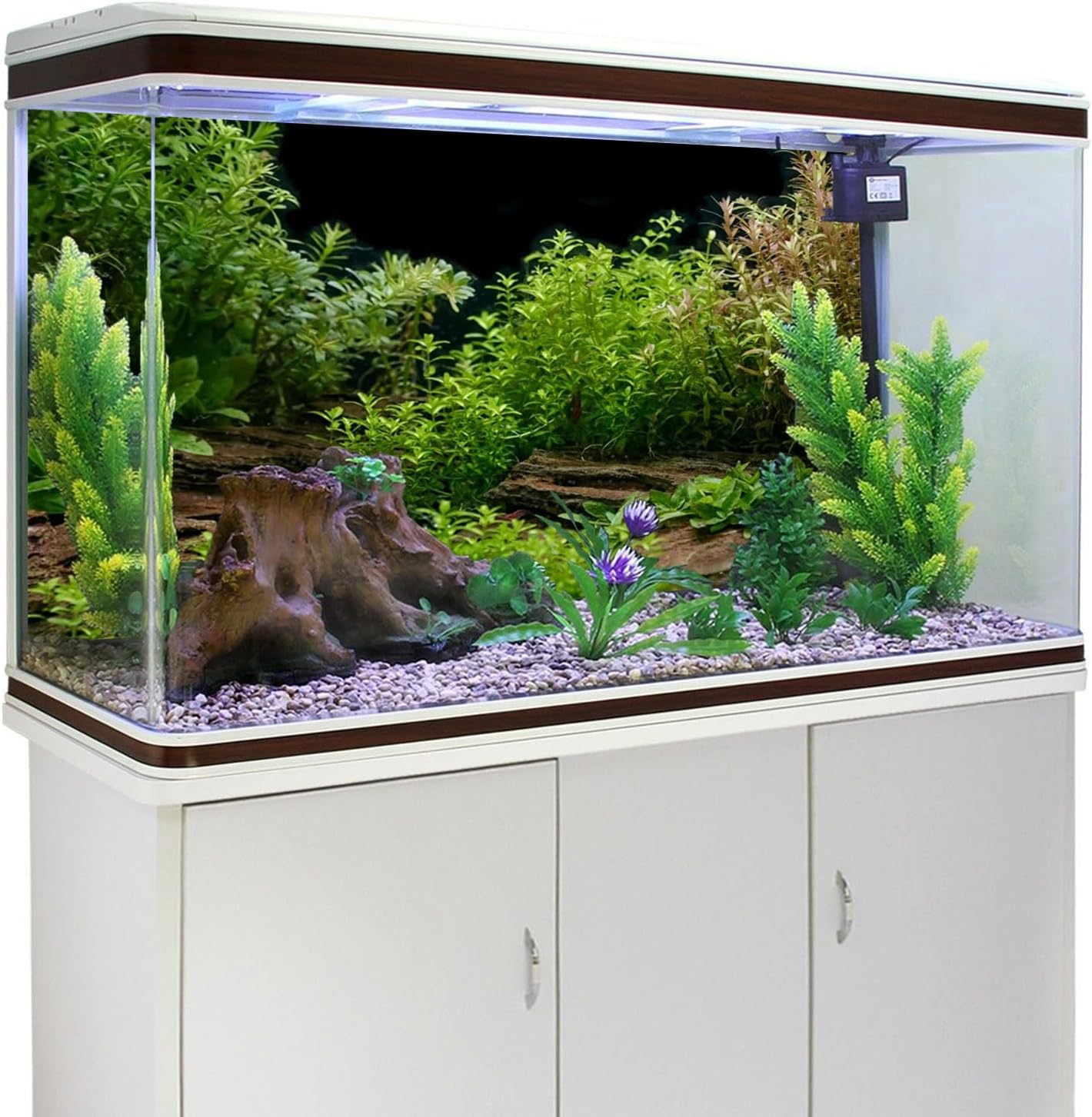 Thickened vinyl fish tank background fabric spread out flat displaying vivid HD lake graphics.
