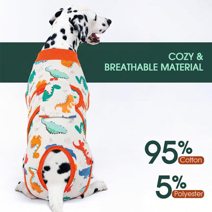 Back view showing closure system of dog surgical suit