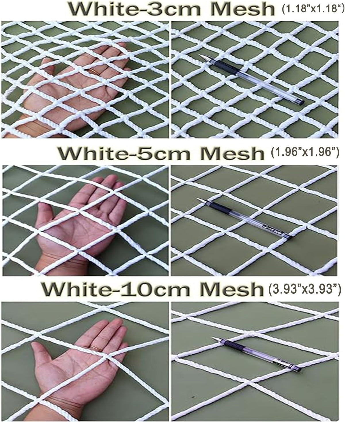 Close up of 3cm square mesh nylon safety netting