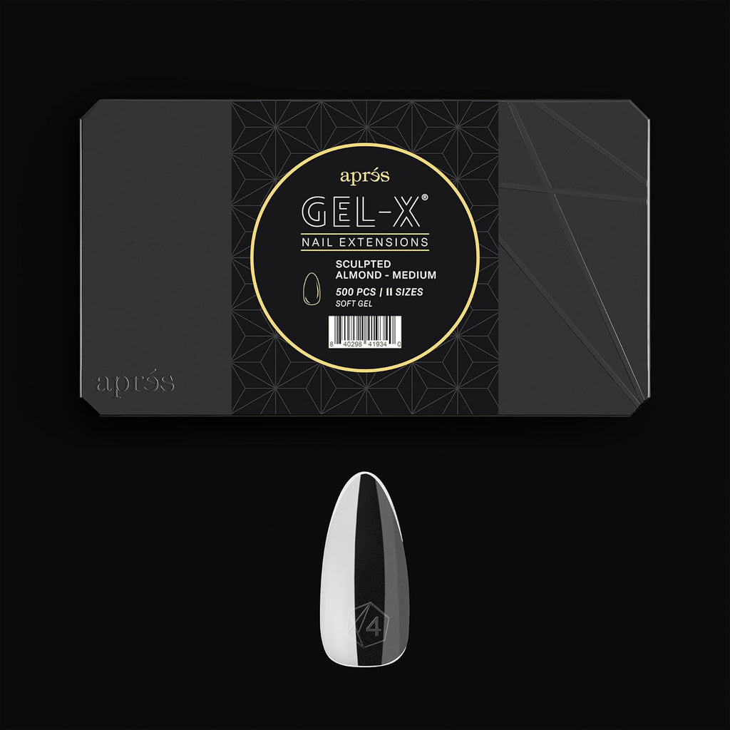 Apres Gel-X sculpted almond medium tip box front view showing packaging