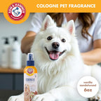 Deodorizing dog perfume bottle featuring baking soda ingredient