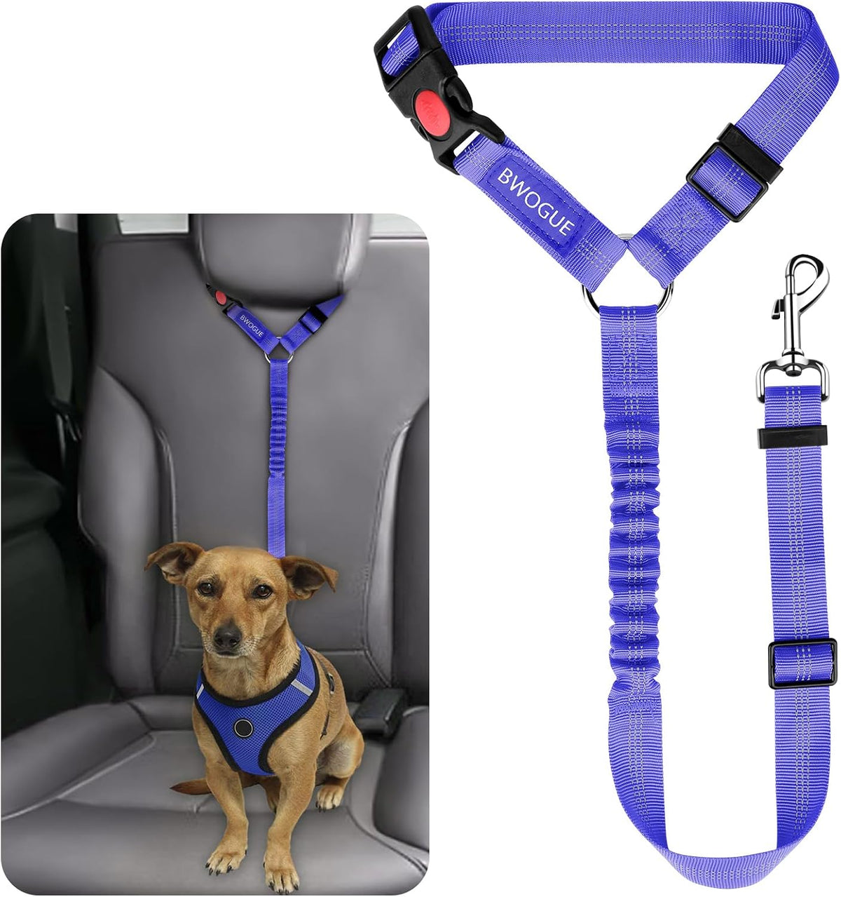 BWOGUE Pet Dog Cat Seat Belts, Car Headrest Restraint Adjustable Safety Leads Vehicle Seatbelt Harness (1 Pack) - Image 12