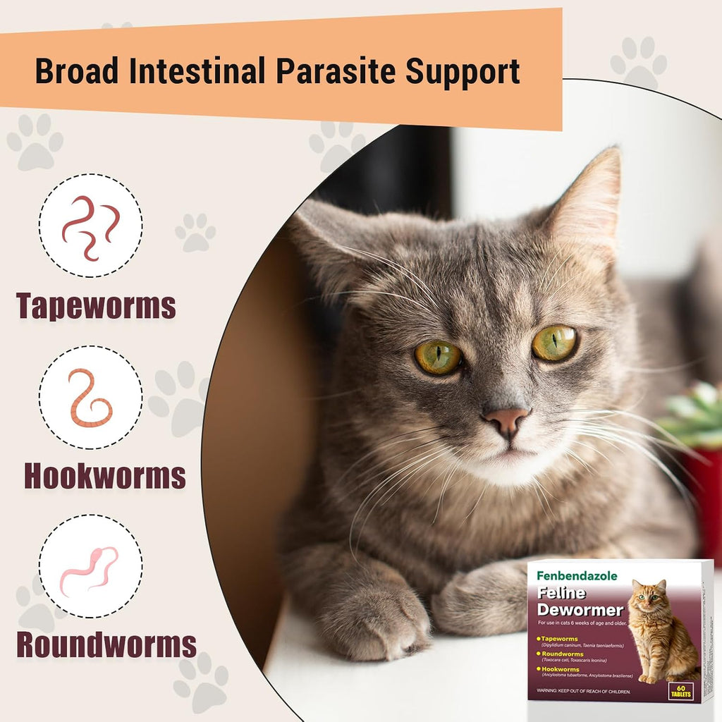 Alltripal Fenbendazole cat tablets showing the list of targeted parasites