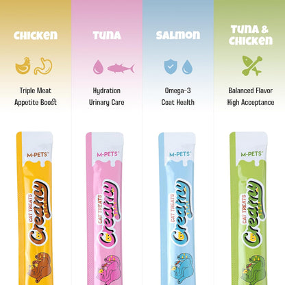 M-Pets cat treat tubes arranged by flavor