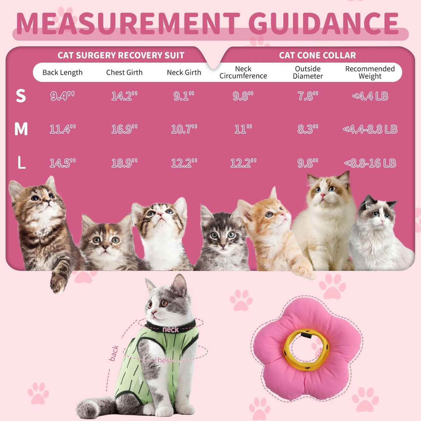 Medium size green cat surgical bodysuit designed for four to eight pound pets.