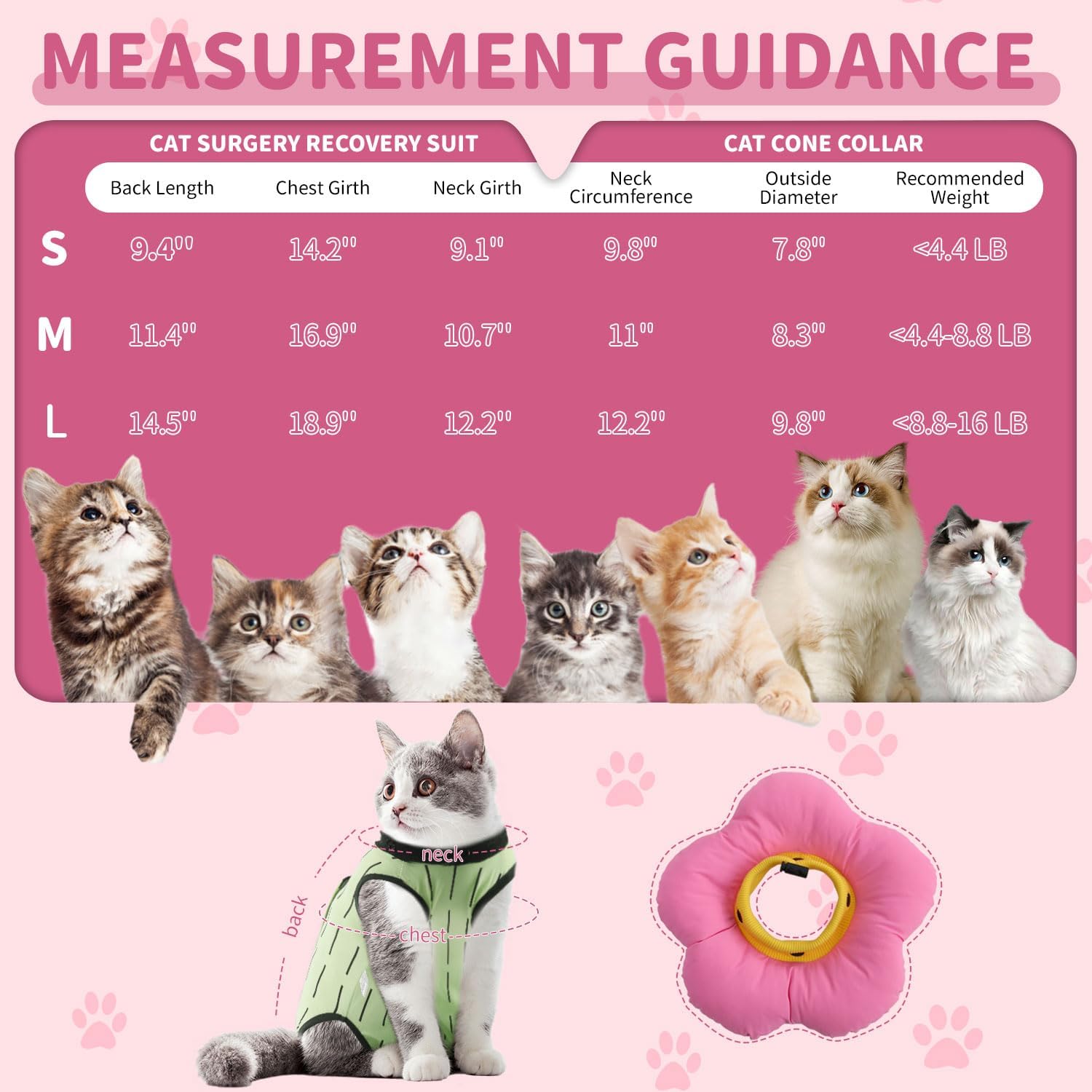 Medium size green cat surgical bodysuit designed for four to eight pound pets.