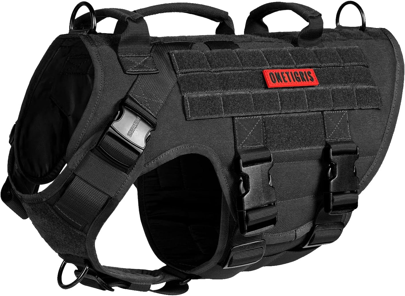 OneTigris large tactical dog harness in black front view