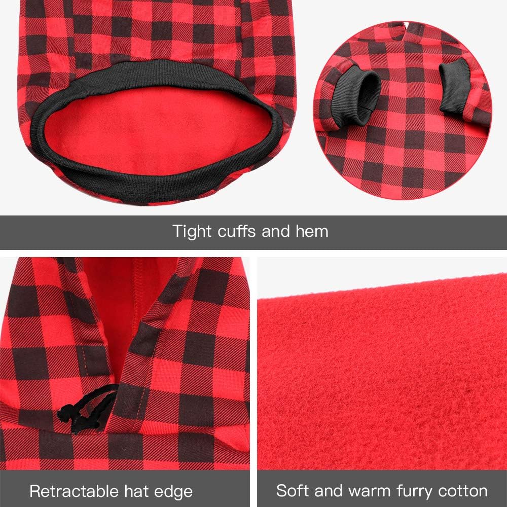 Cozy flannel pet sweatshirt in classic red and black plaid