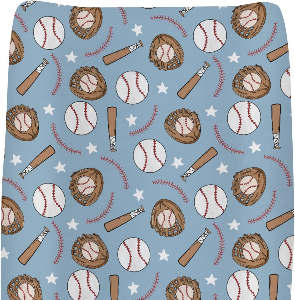 ZoUbqchY blue baseball baby changing pad cover front view