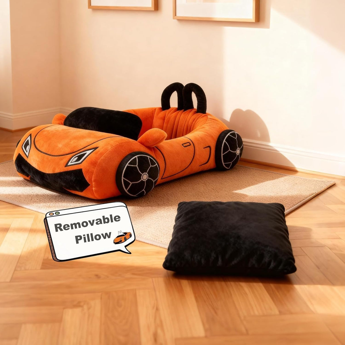 Side profile of Viefin sports car style pet bed.