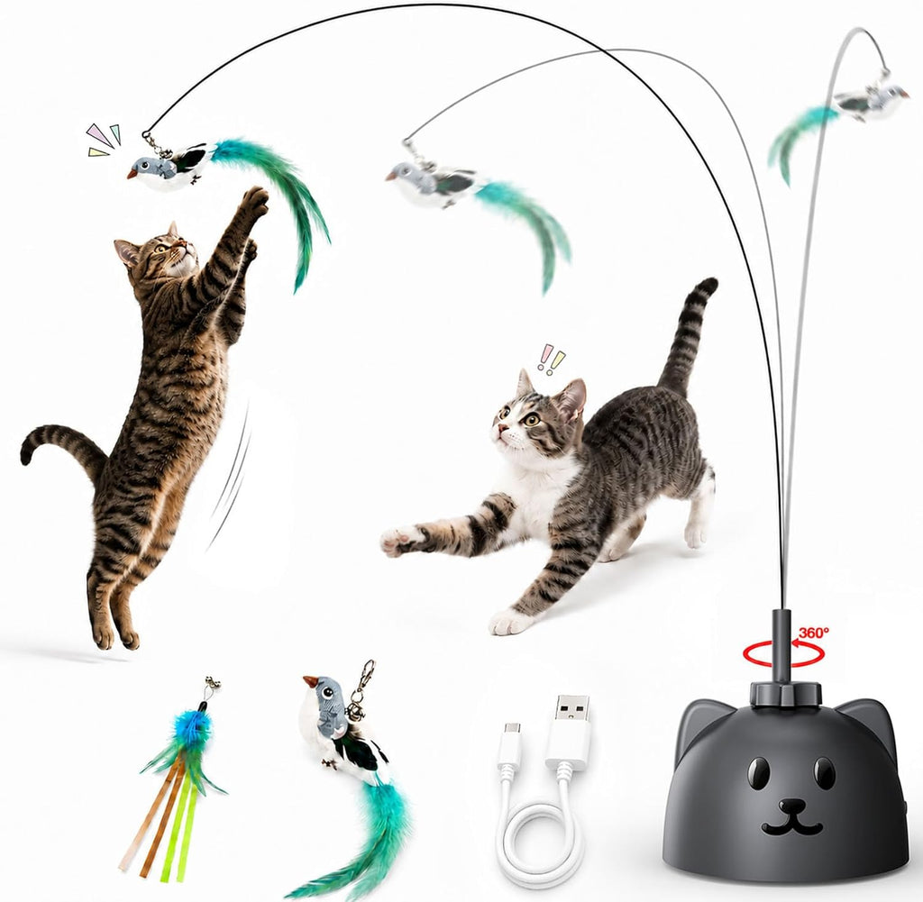 Interactive Cat Toys for Indoor Cats, Automatic Flying Bird Cat Toy with 360 degrees Feather Wand, Strong 8cm Suction Cup, USB Rechargeable Self-Play Cat Toy for Bored Kittens & Adult Cats - Image 13