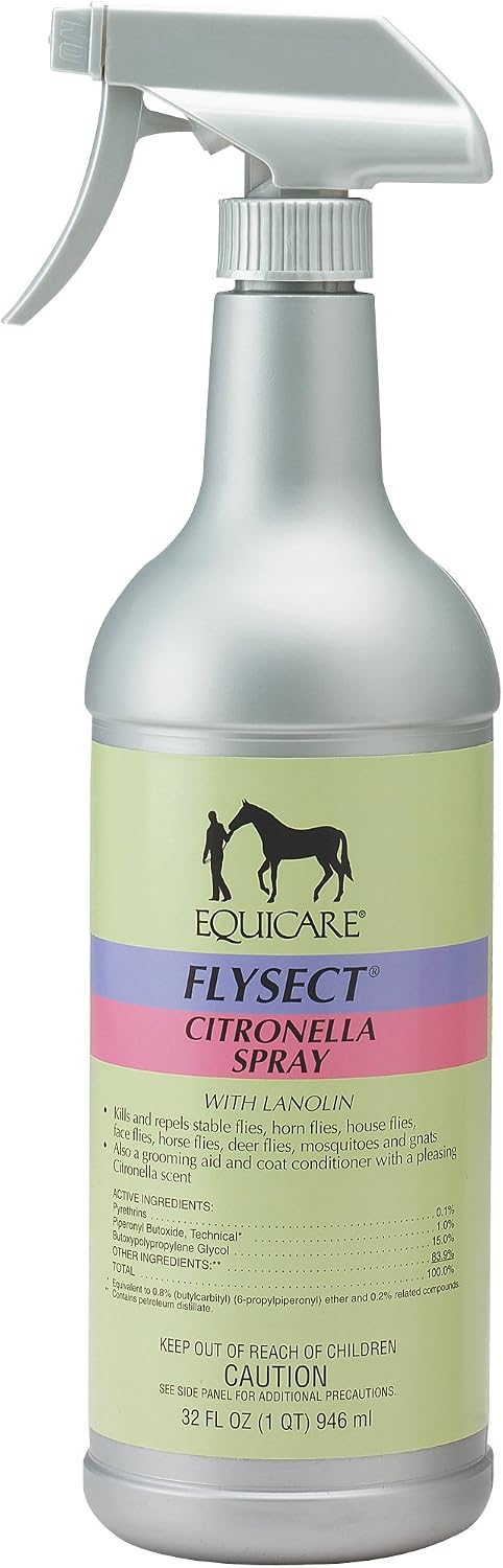Farnam Equicare Flysect Citronella Spray thirty two fluid ounce front view premium equine pest control spray.