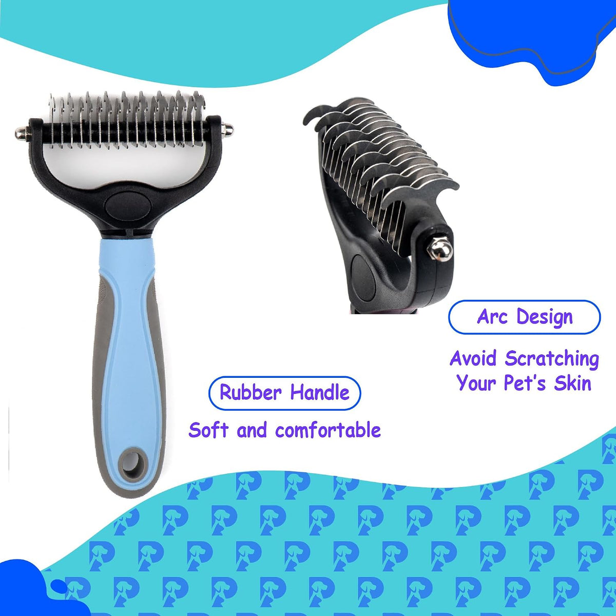 Side view of double sided pet grooming rake