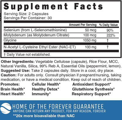 Nutri advanced N-Acetyl Cysteine Ethyl Ester antioxidant supplement with glycine ingredients list