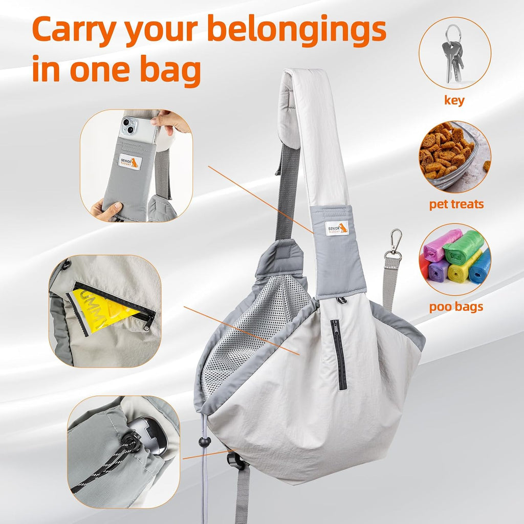 Hands free dog sling carrier for small dogs