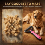 Authentic Rovia blue large pet brush being used on a long haired dog