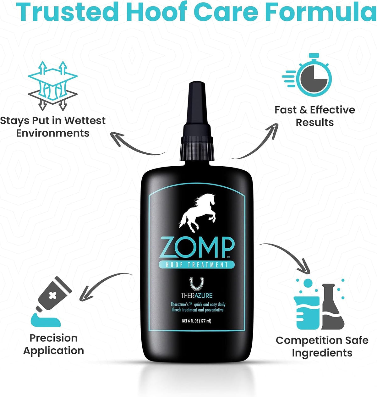 Therazure Zomp daily spray formula for horse white line disease relief.