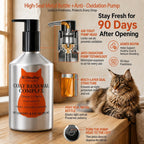A domestic cat enjoying its food topped with BoHealthy Alaskan salmon oil supplement.