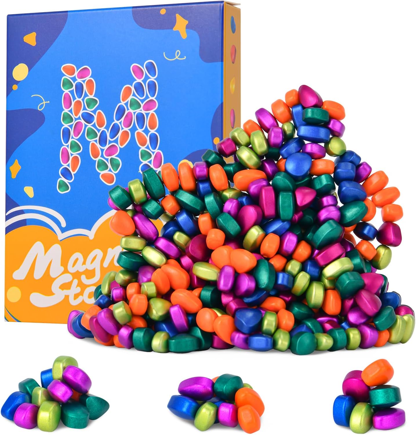 Aukit LCVUUK 550 pieces weak magnetic stones desk fidget toy front view showcasing vibrant multicoloured ferrite pebbles