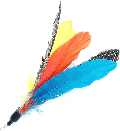 Interactive forty inch cat wand extended with the feather attachment ready for indoor play.