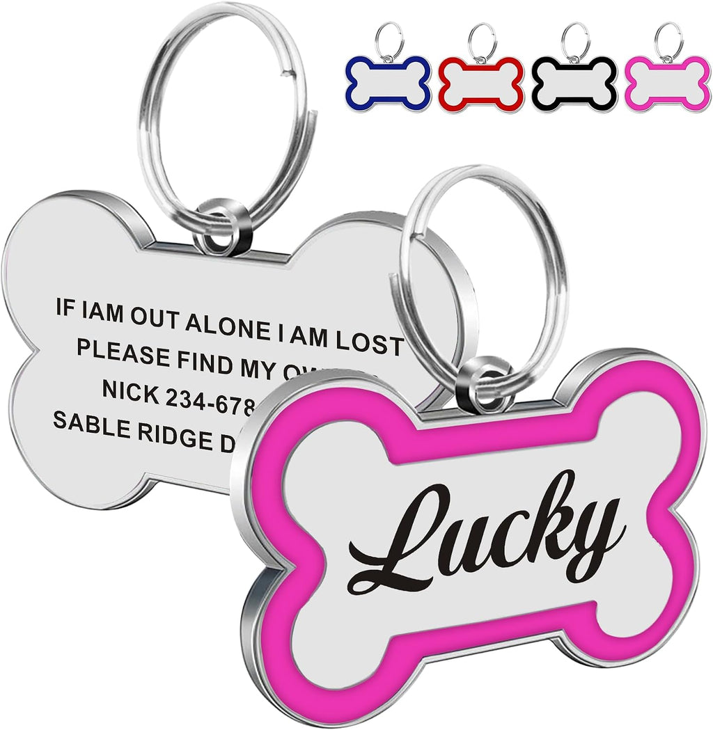EDSG customized bone shaped pet tag showcase featuring waterproof glitter design.