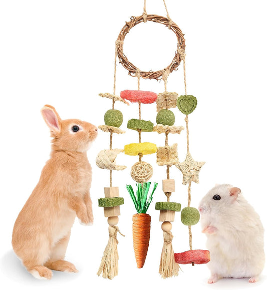 Jorewood rabbit chew toys hanging rattan ring front view