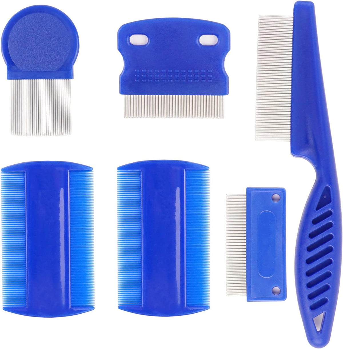 MoHern 6-piece blue pet flea comb set front view