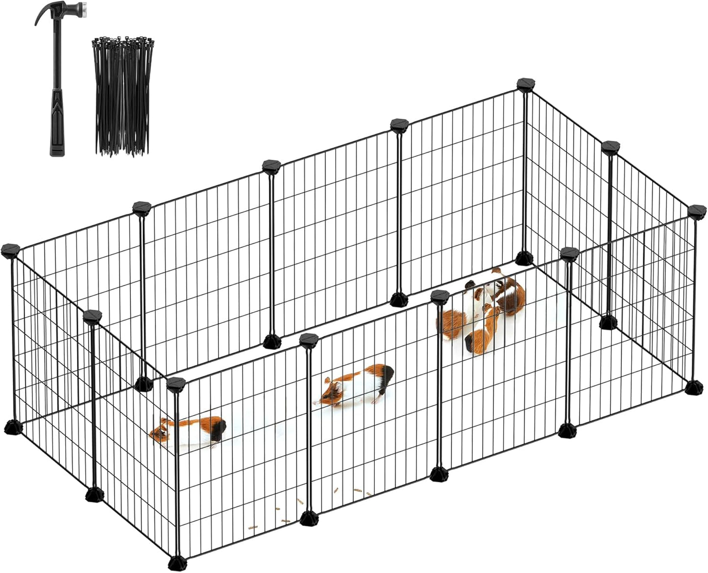 SONGMICS Pet Playpen, Small Animal Cage, Pet Fence with Cable Ties, DIY Metal Enclosure for Guinea Pigs, Hamsters, Rabbits, Hedgehogs, Black ULPI001B01 - Image 1
