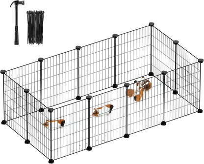 SONGMICS Pet Playpen, Small Animal Cage, Pet Fence with Cable Ties, DIY Metal Enclosure for Guinea Pigs, Hamsters, Rabbits, Hedgehogs, Black ULPI001B01 - Image 1