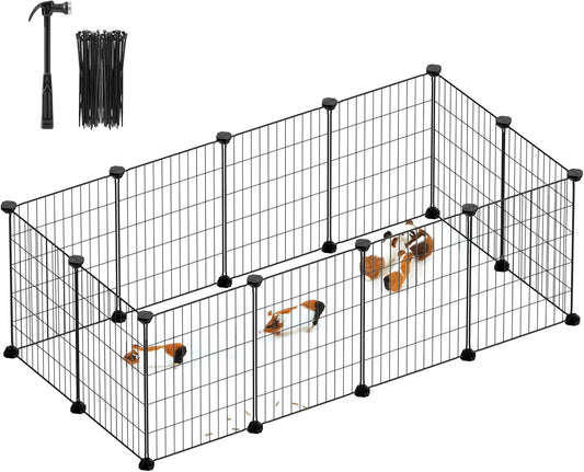 SONGMICS Pet Playpen, Small Animal Cage, Pet Fence with Cable Ties, DIY Metal Enclosure for Guinea Pigs, Hamsters, Rabbits, Hedgehogs, Black ULPI001B01 - Image 1