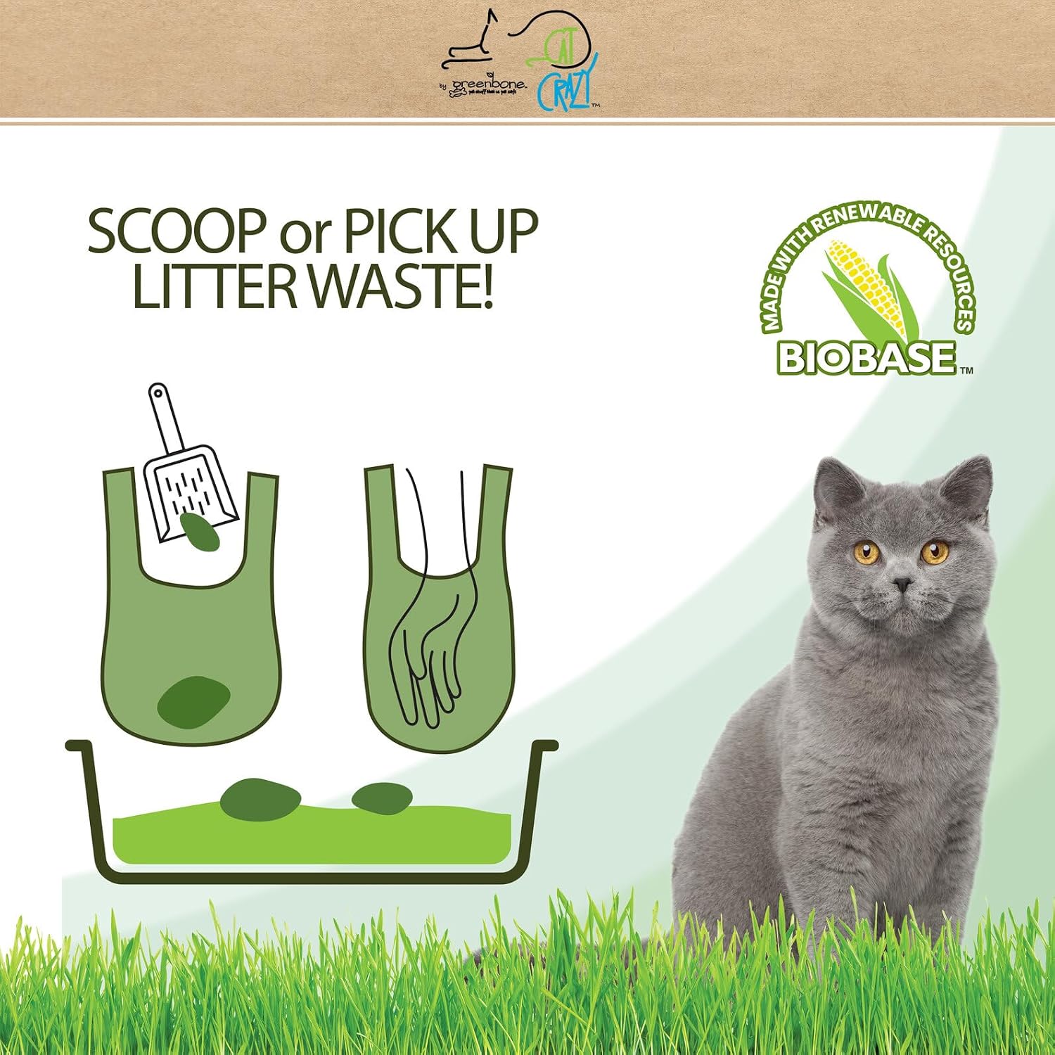 Side view of Greenbone unscented litter box bags