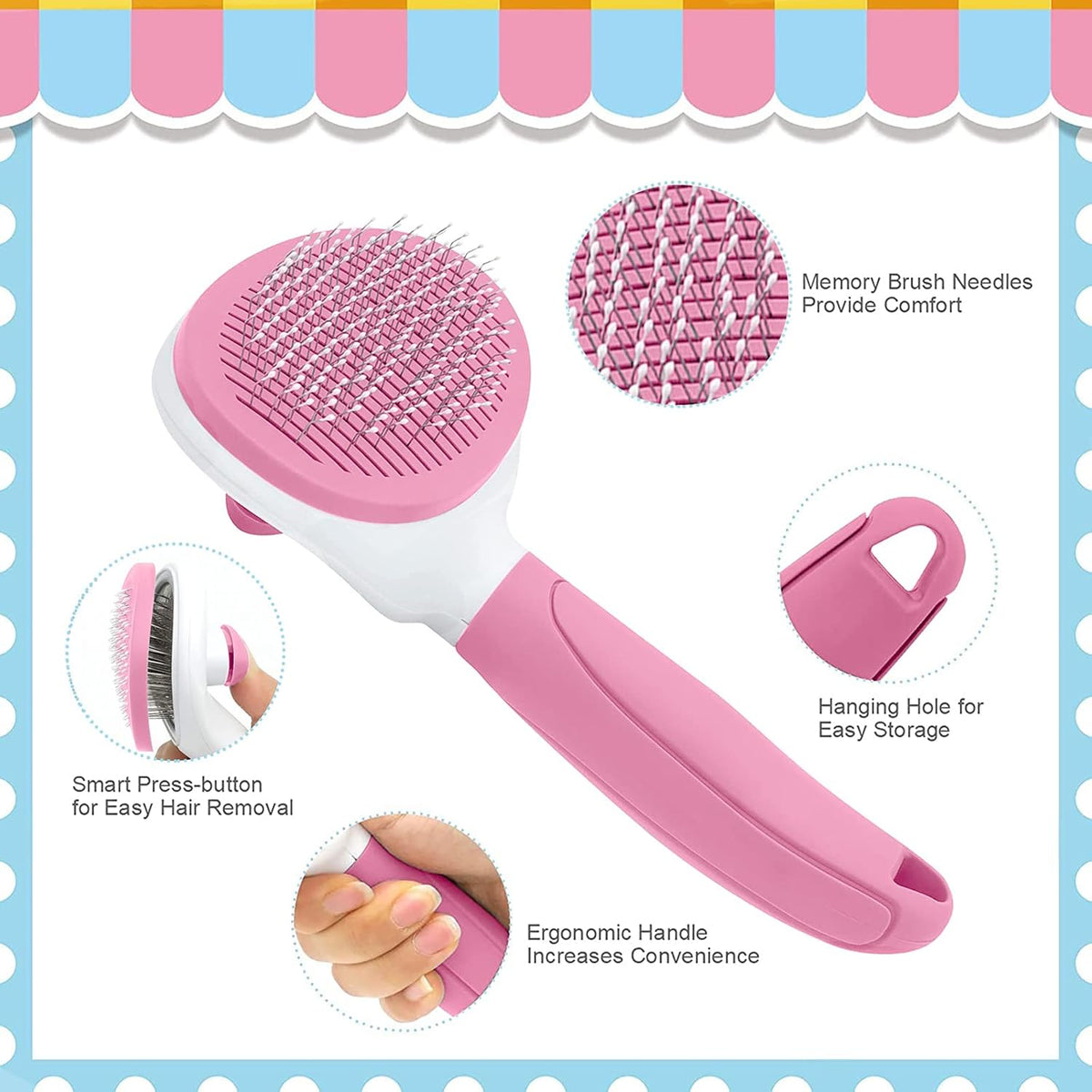 Kalamanda cat brush pink one click quick release button mechanism