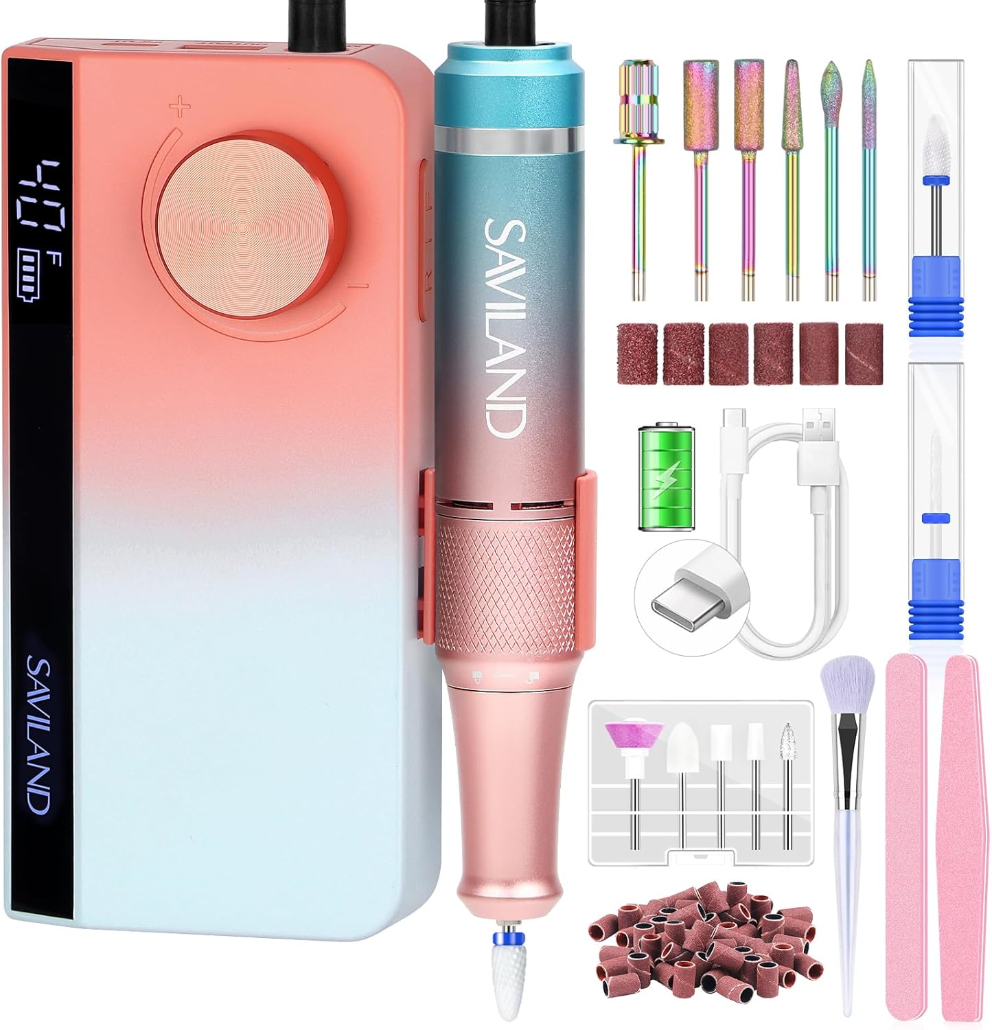 Saviland professional electric nail drill machine in gradient sunset color scheme front view