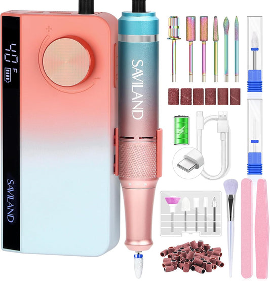 Saviland professional electric nail drill machine in gradient sunset color scheme front view