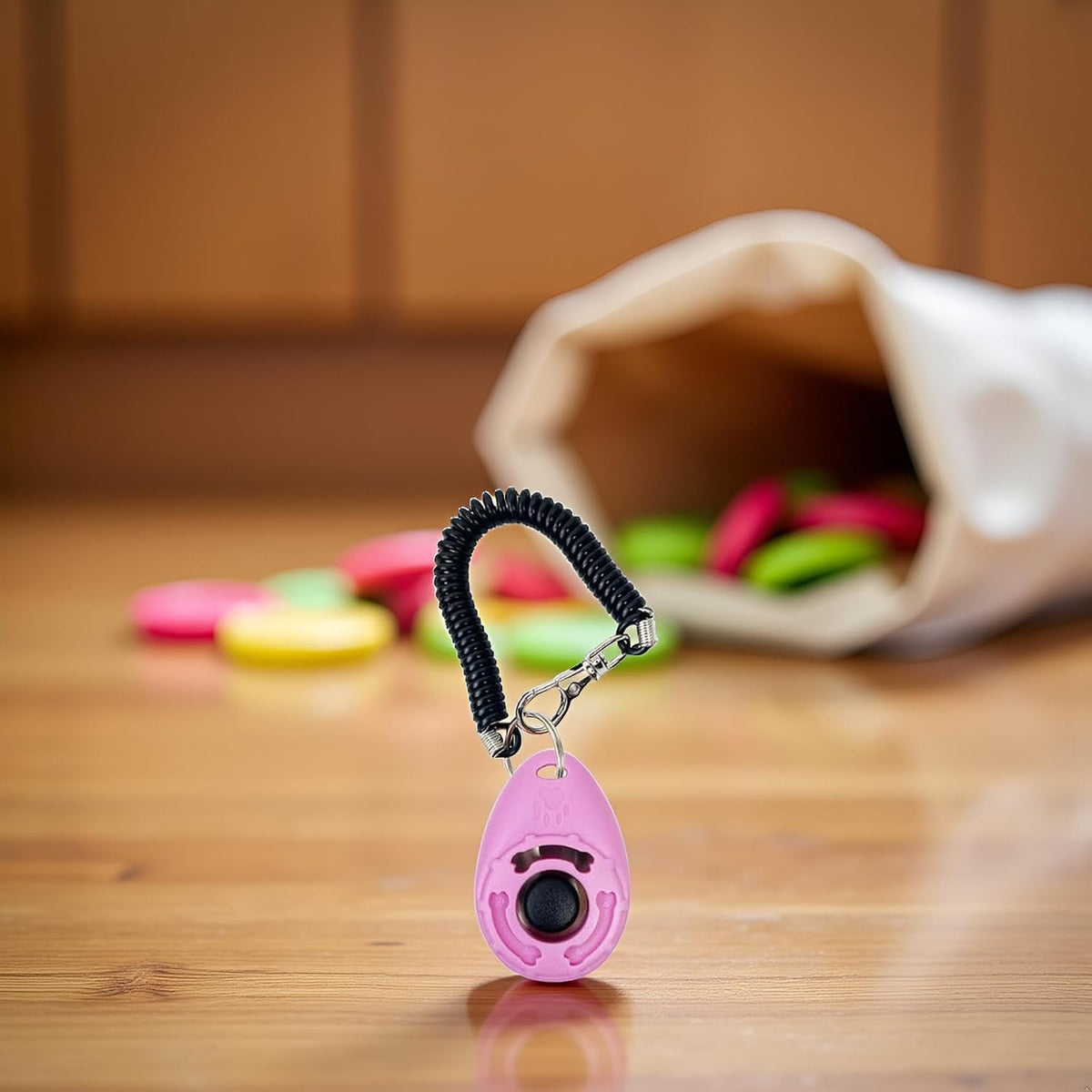 Galepromot pet training clicker being held in hand for obedience sessions